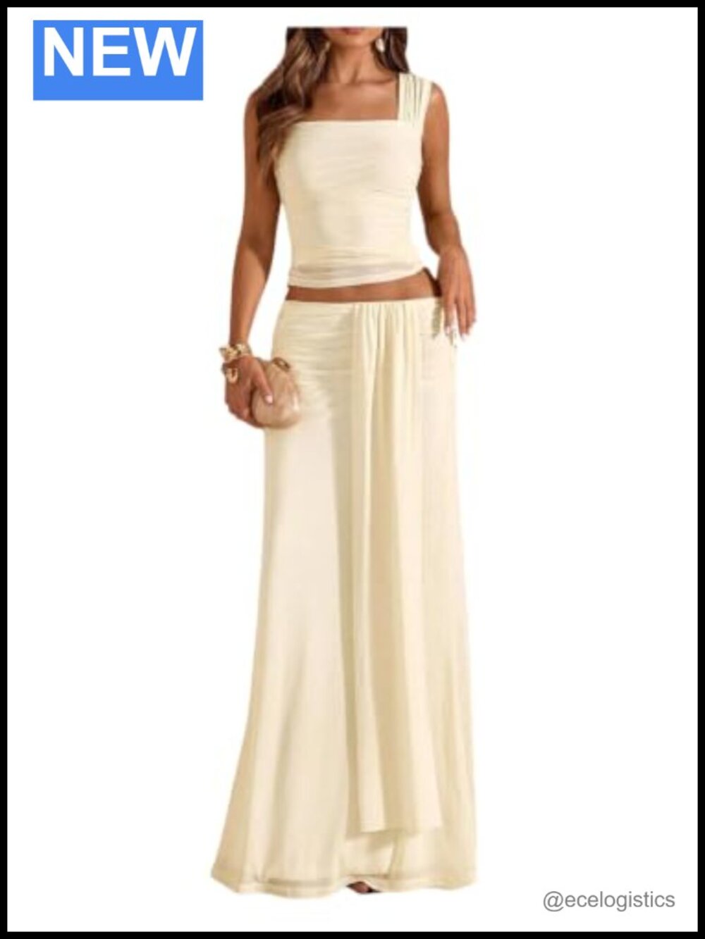 Y2K Ruched Tank Top & Maxi Skirt 2 Piece Set Women Sleeveless Party Outfit
